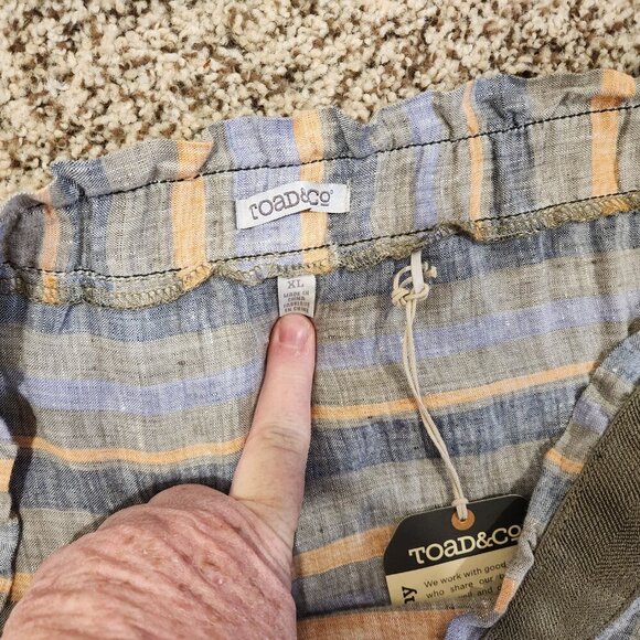 Toad & Co Linette Skirt Size XL 100% Linen Striped Mini Pockets Stretch New NWT - Picture 2 of 5